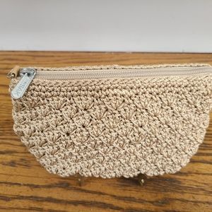 THE SAK Brown Crochet Makeup Travel Toiletry Case